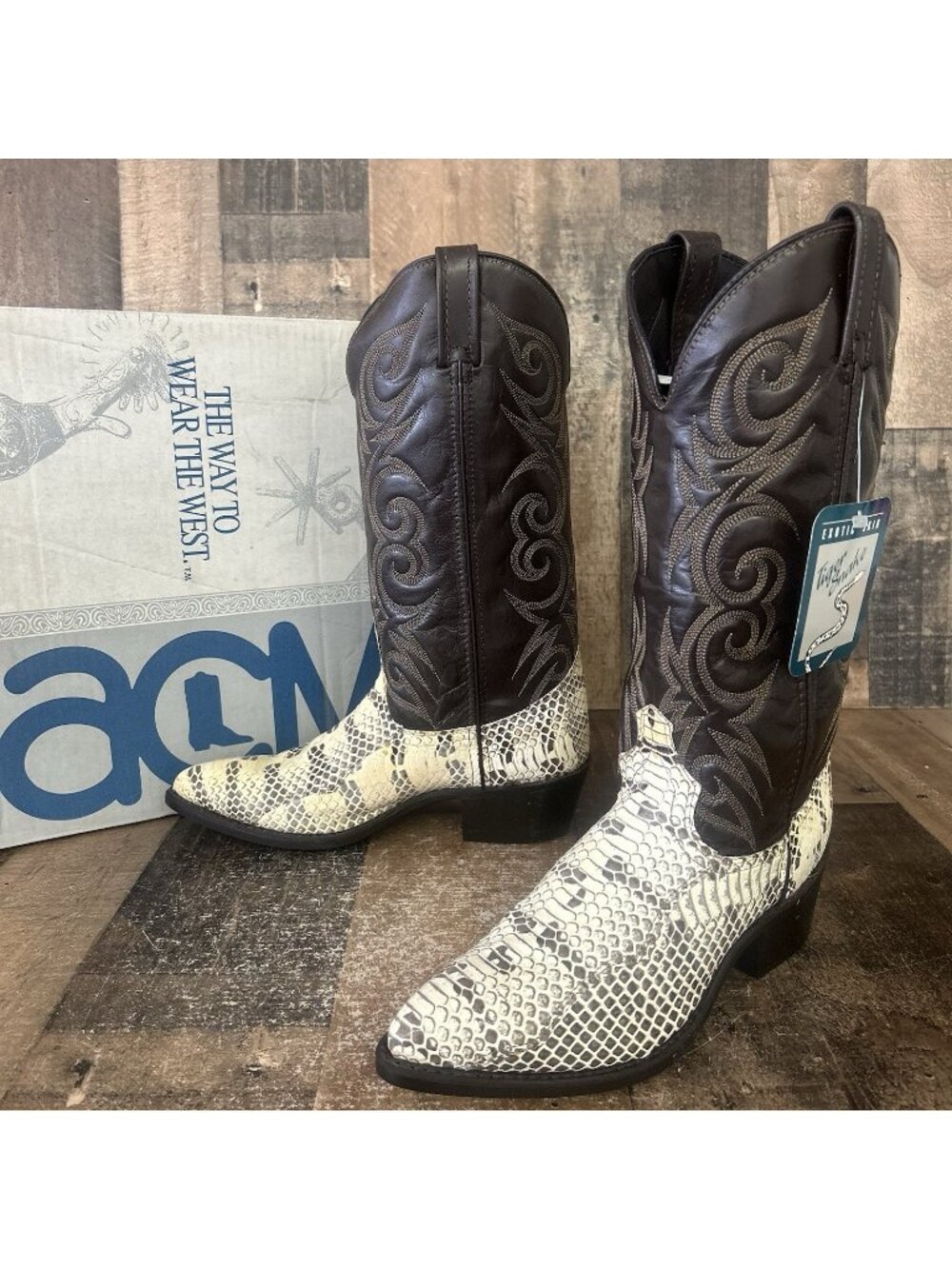 Acme Vintage Snakeskin Western Cowboy Boots Mens 8 D